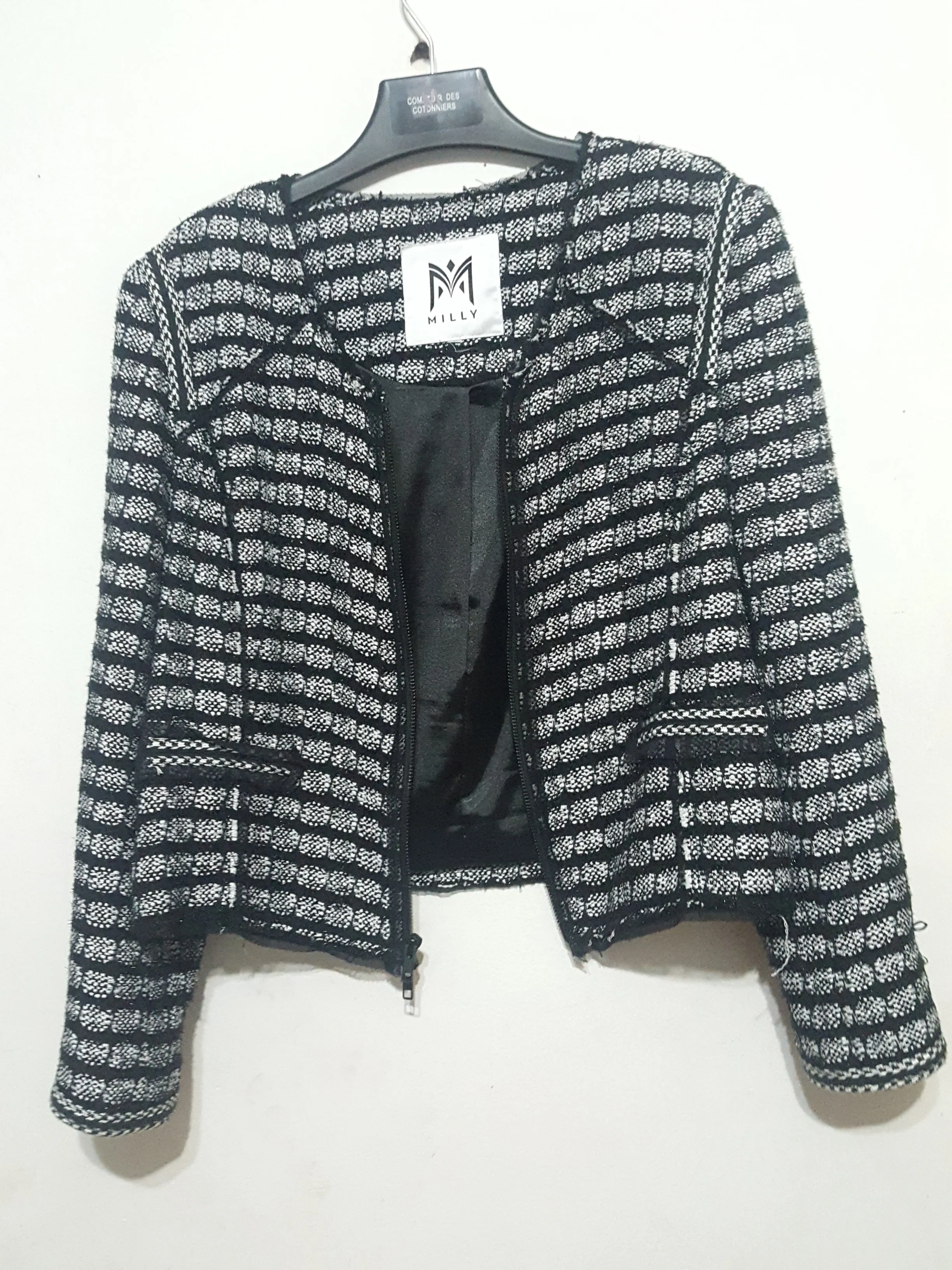 Milly Striped Boucle Double Zip Blazer Size M