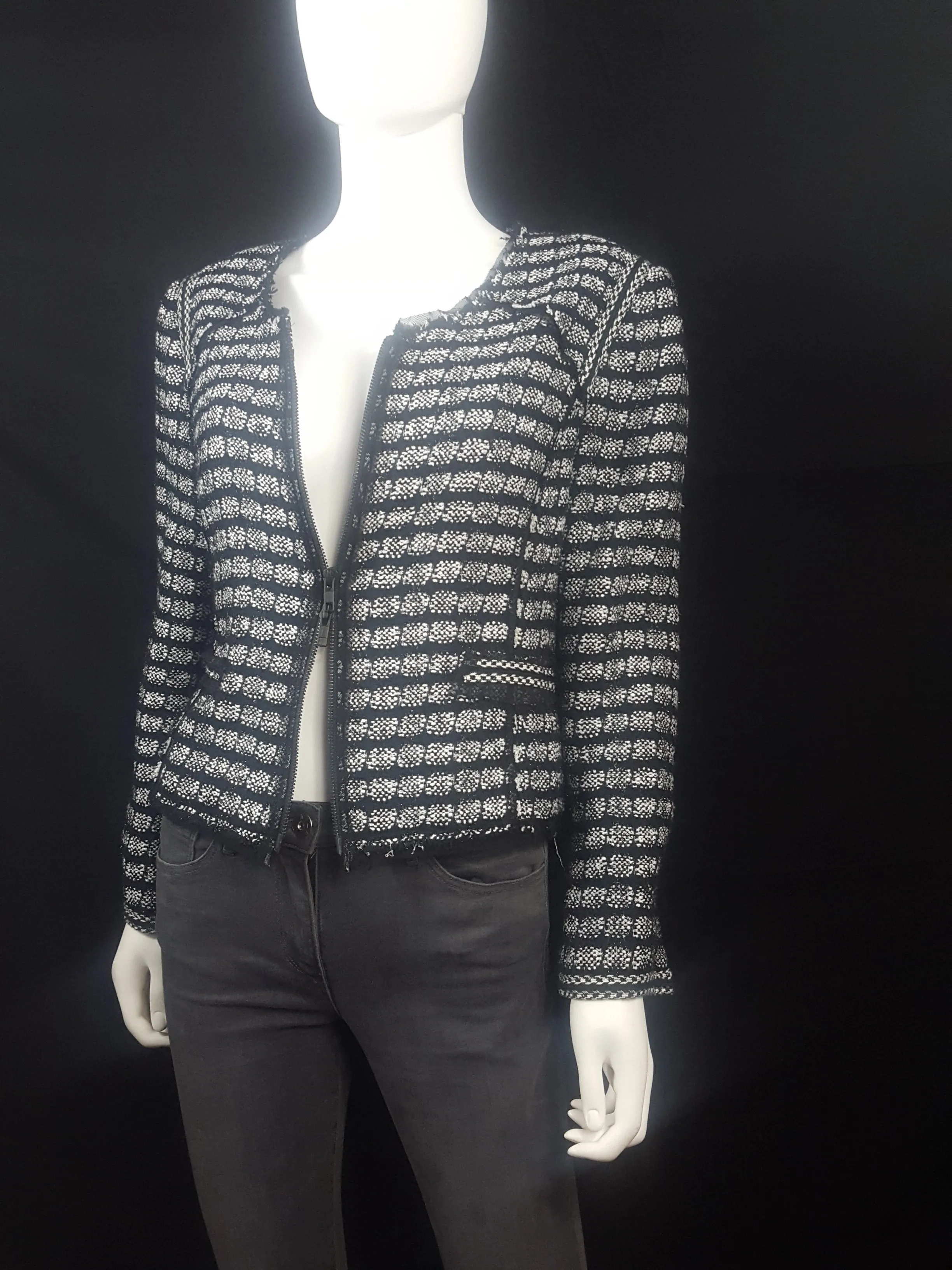 Milly Striped Boucle Double Zip Blazer Size M