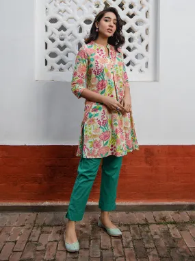 Multicolour Cotton Floral A-Line Tunic  - By Janasya