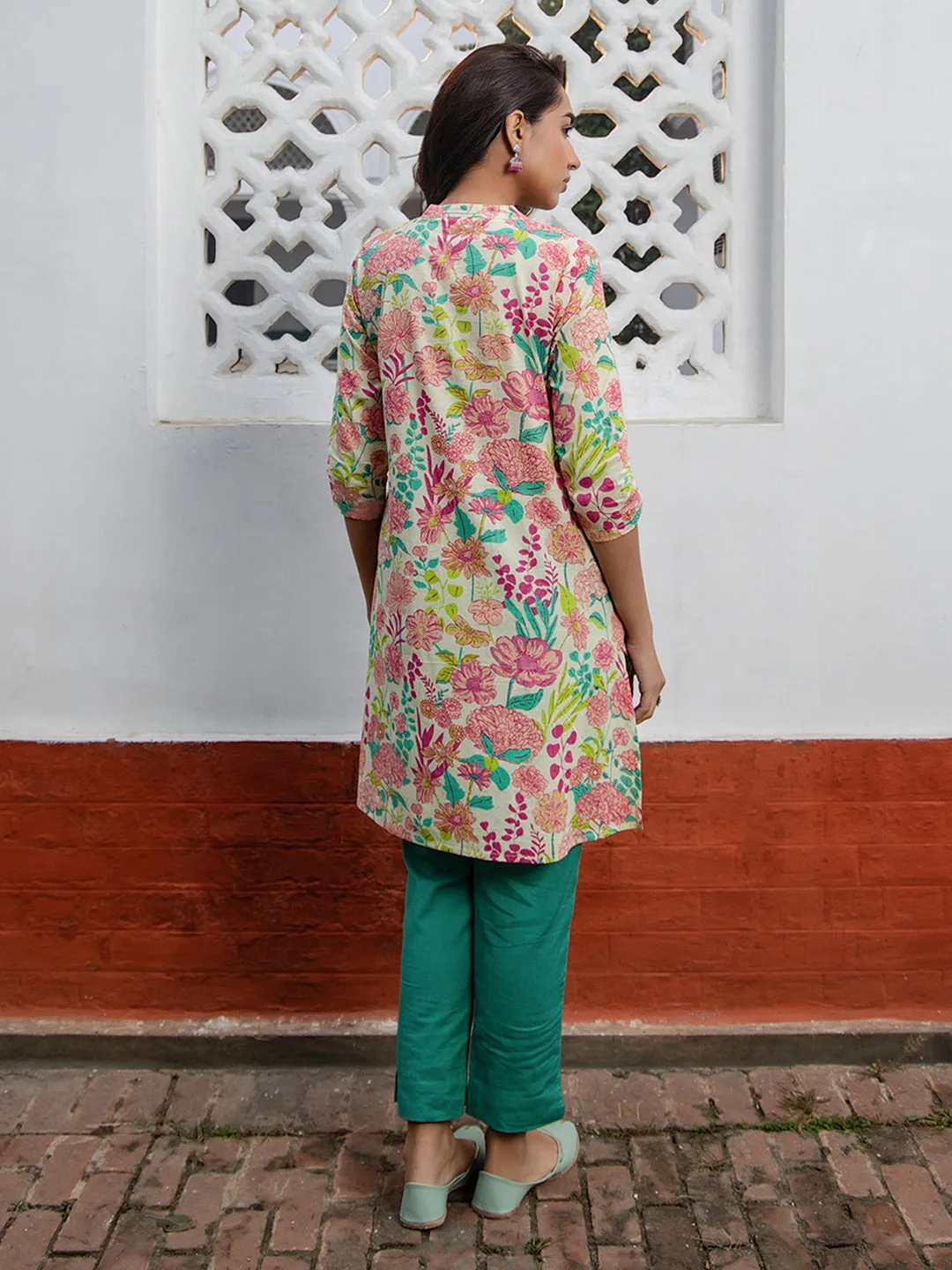 Multicolour Cotton Floral A-Line Tunic  - By Janasya