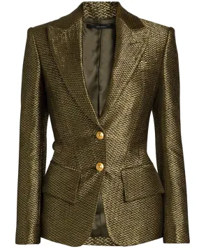 Olive Metallic Silk Boucle Single Breasted Jacket