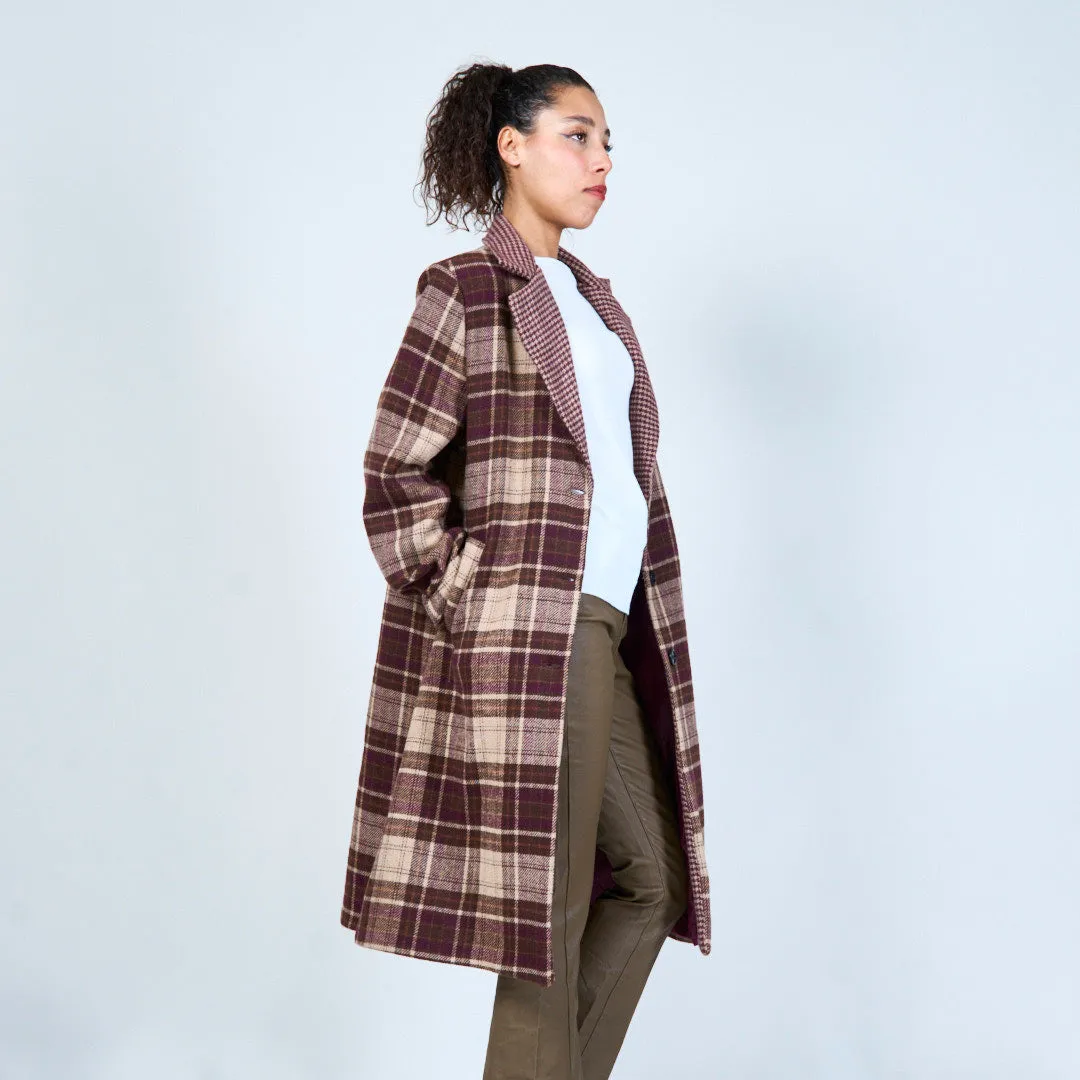 Plaid longline coat with notched collar wholesale