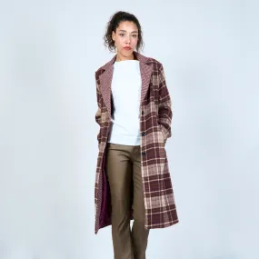 Plaid longline coat with notched collar wholesale