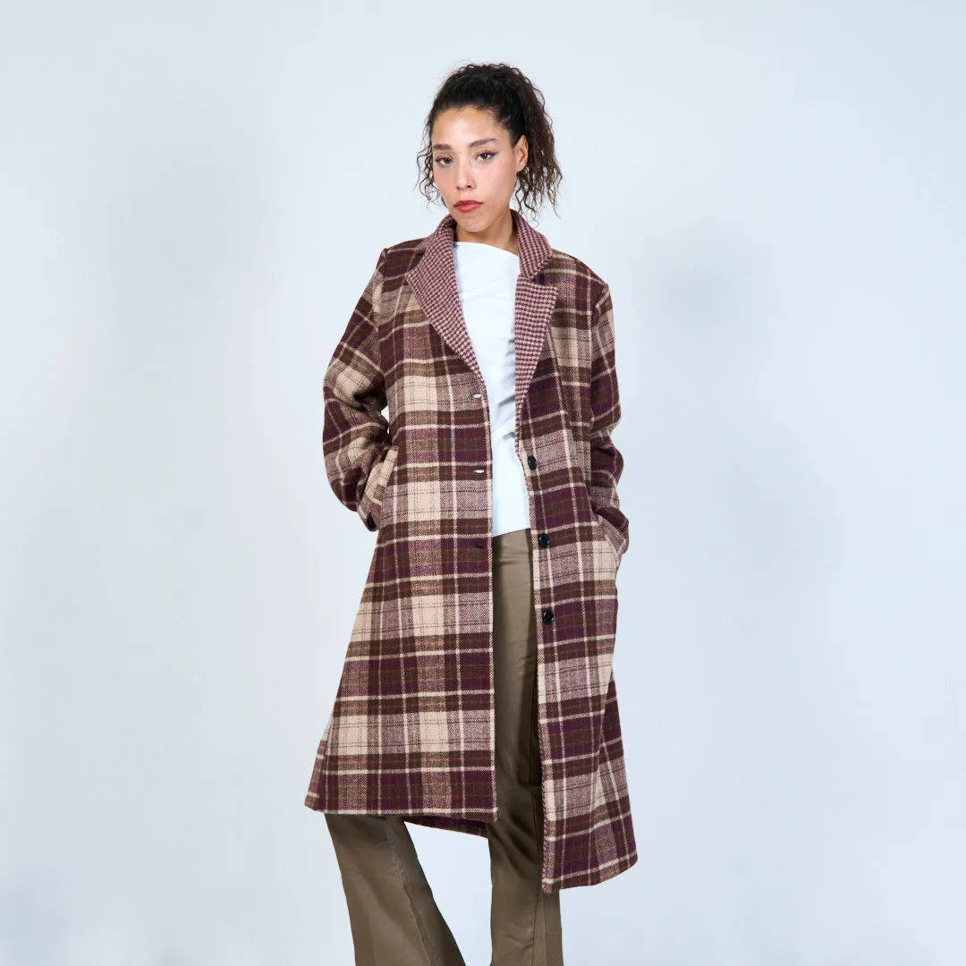 Plaid longline coat with notched collar wholesale