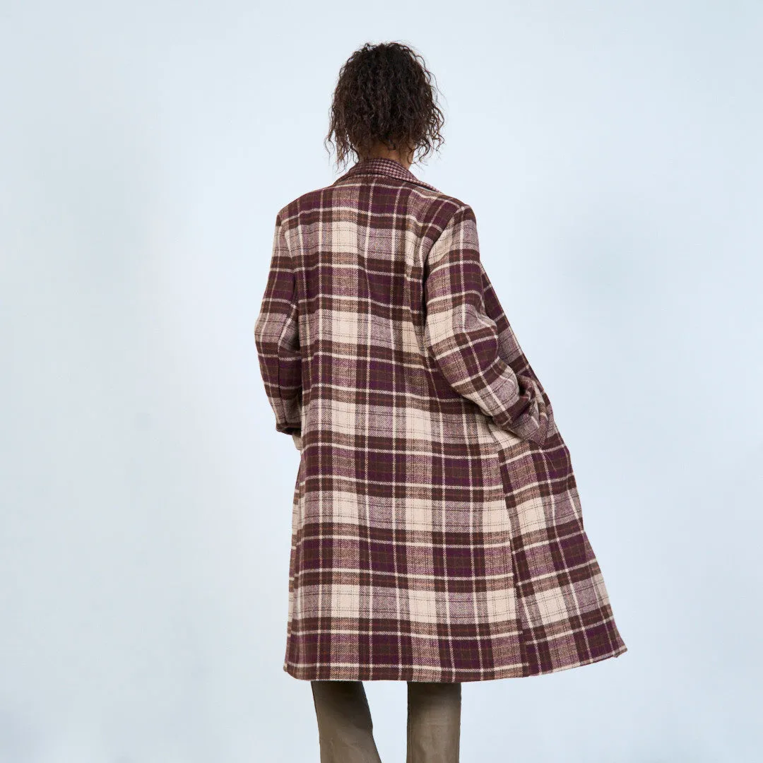 Plaid longline coat with notched collar wholesale