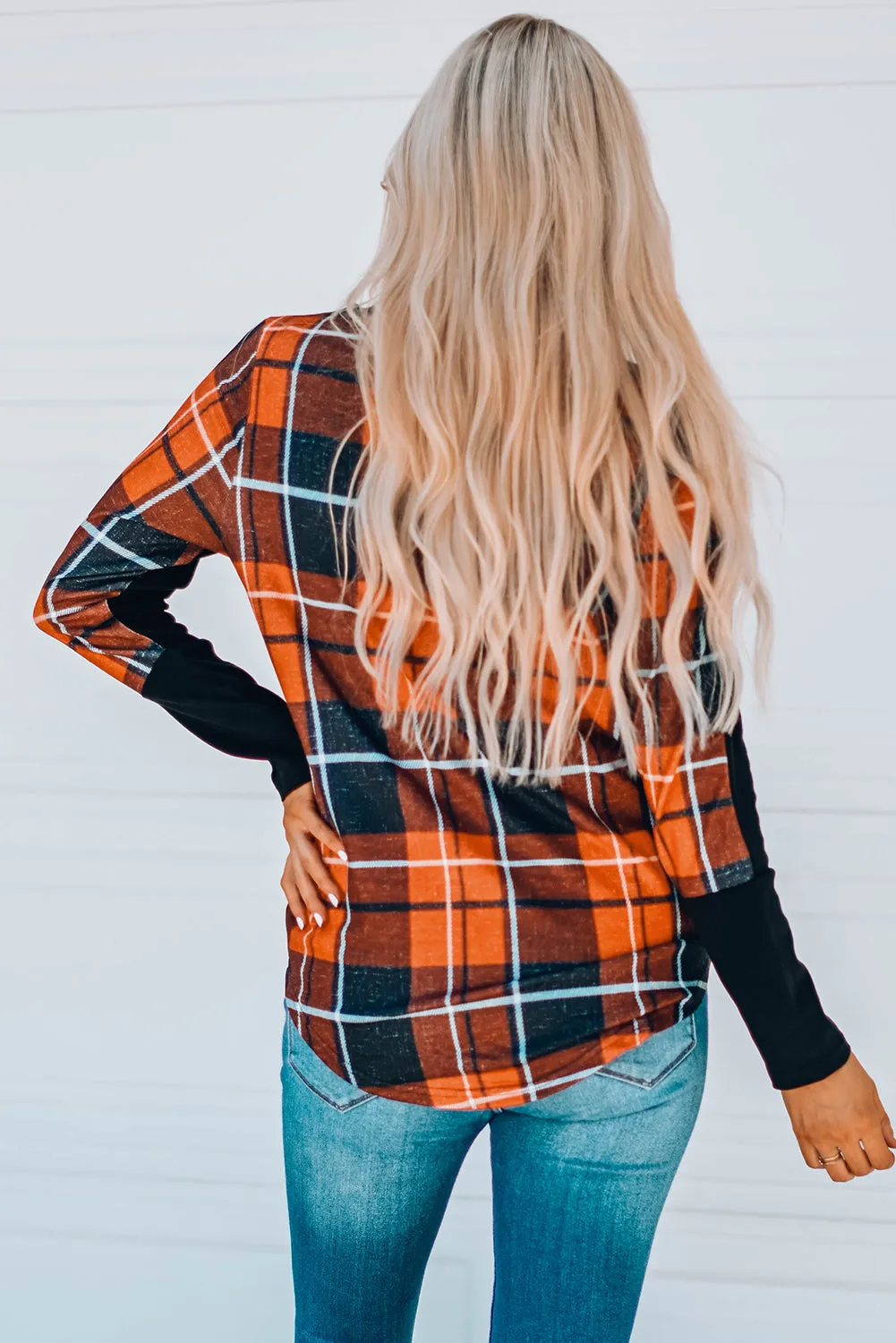 Plaid Round Neck High-Low Top