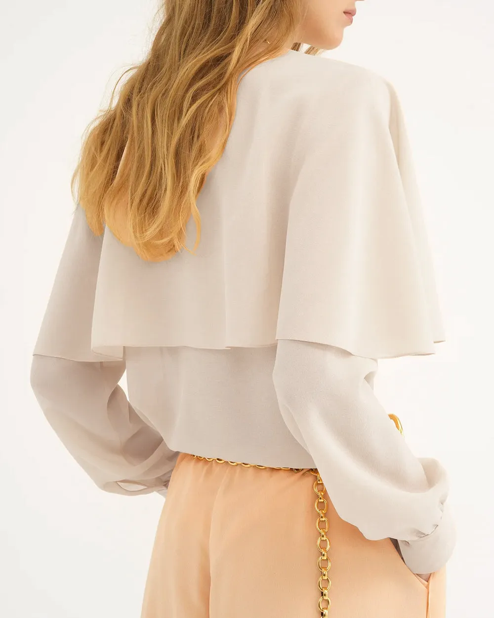 Pristine White Long Sleeve Layered Blouse