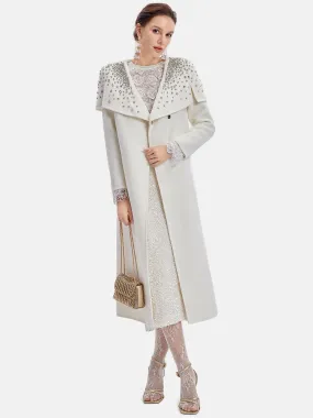 Rhinestone-Embellished Oversized Lapel Coat