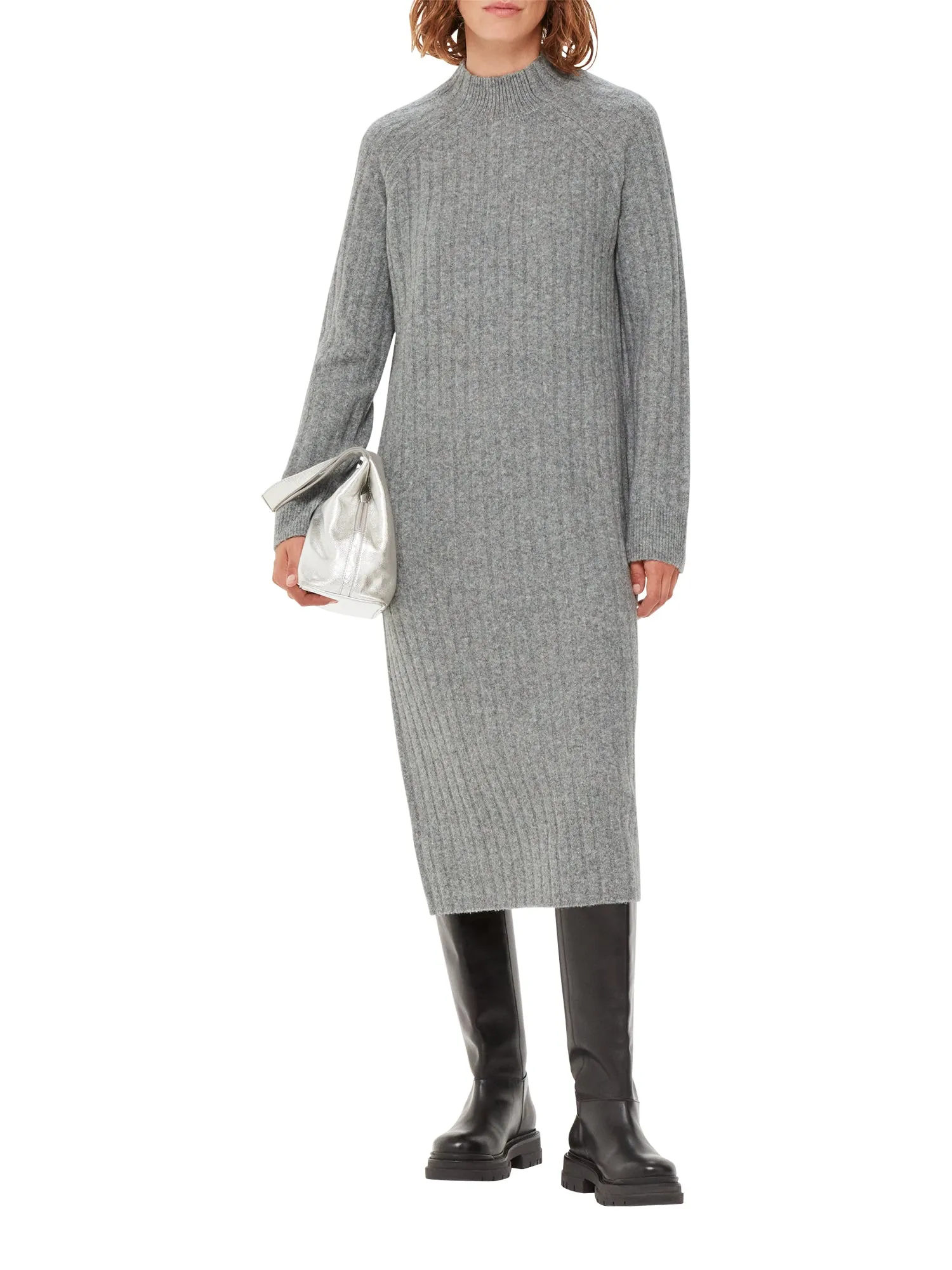 Ribbed Knitted Midi Dress Grey