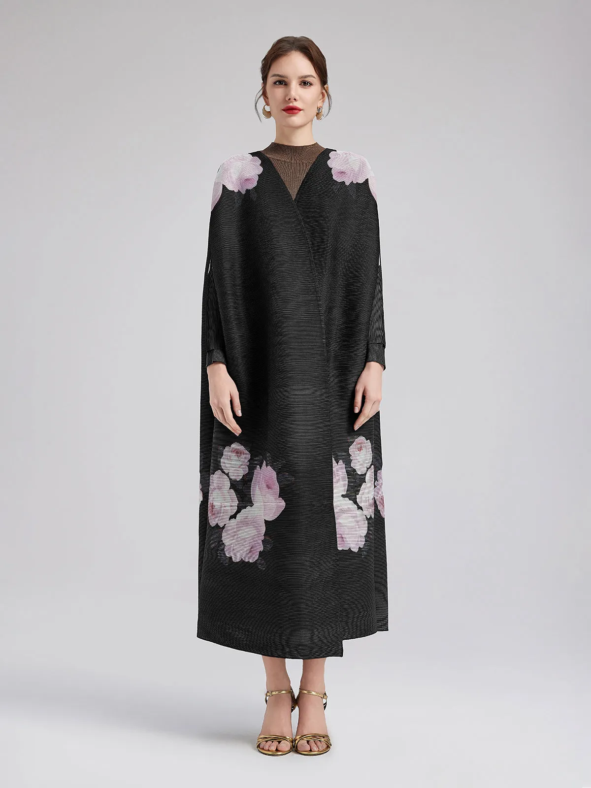 Romantic Floral Pleated Long Coat