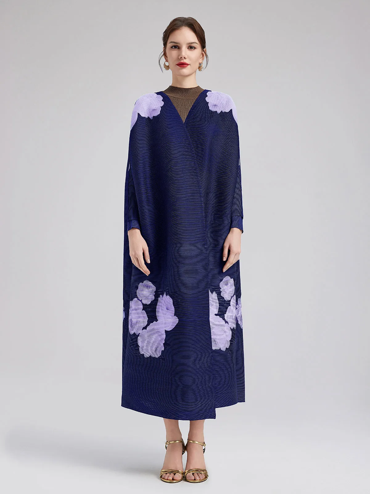 Romantic Floral Pleated Long Coat