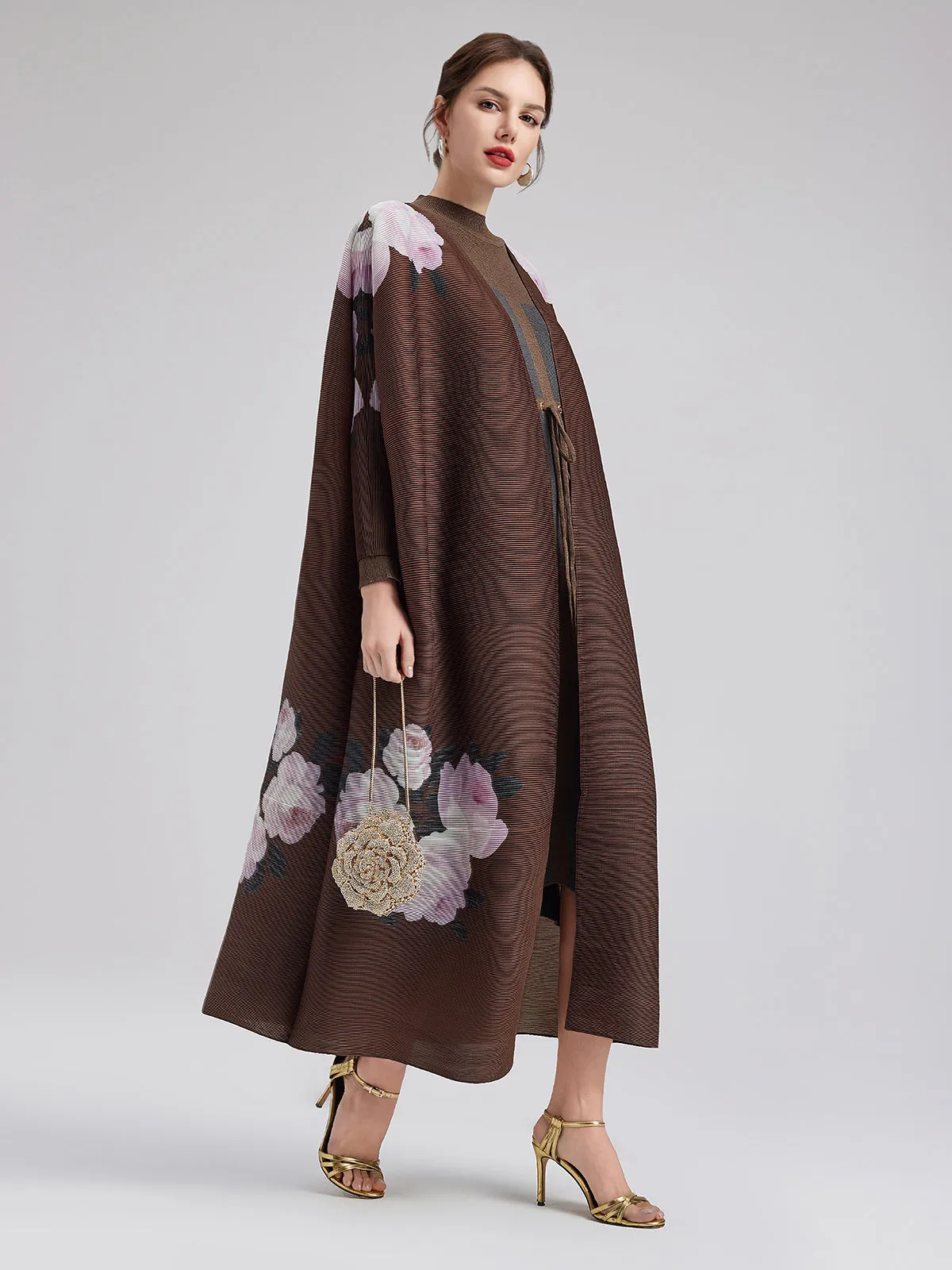 Romantic Floral Pleated Long Coat