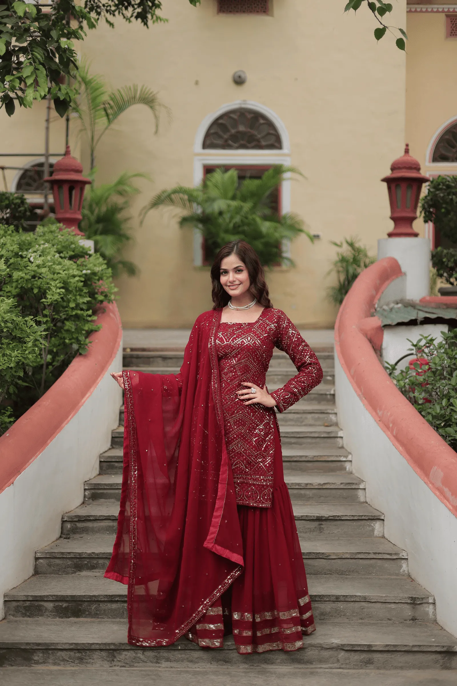 Sequins N Thread Embellished Sharara Suit