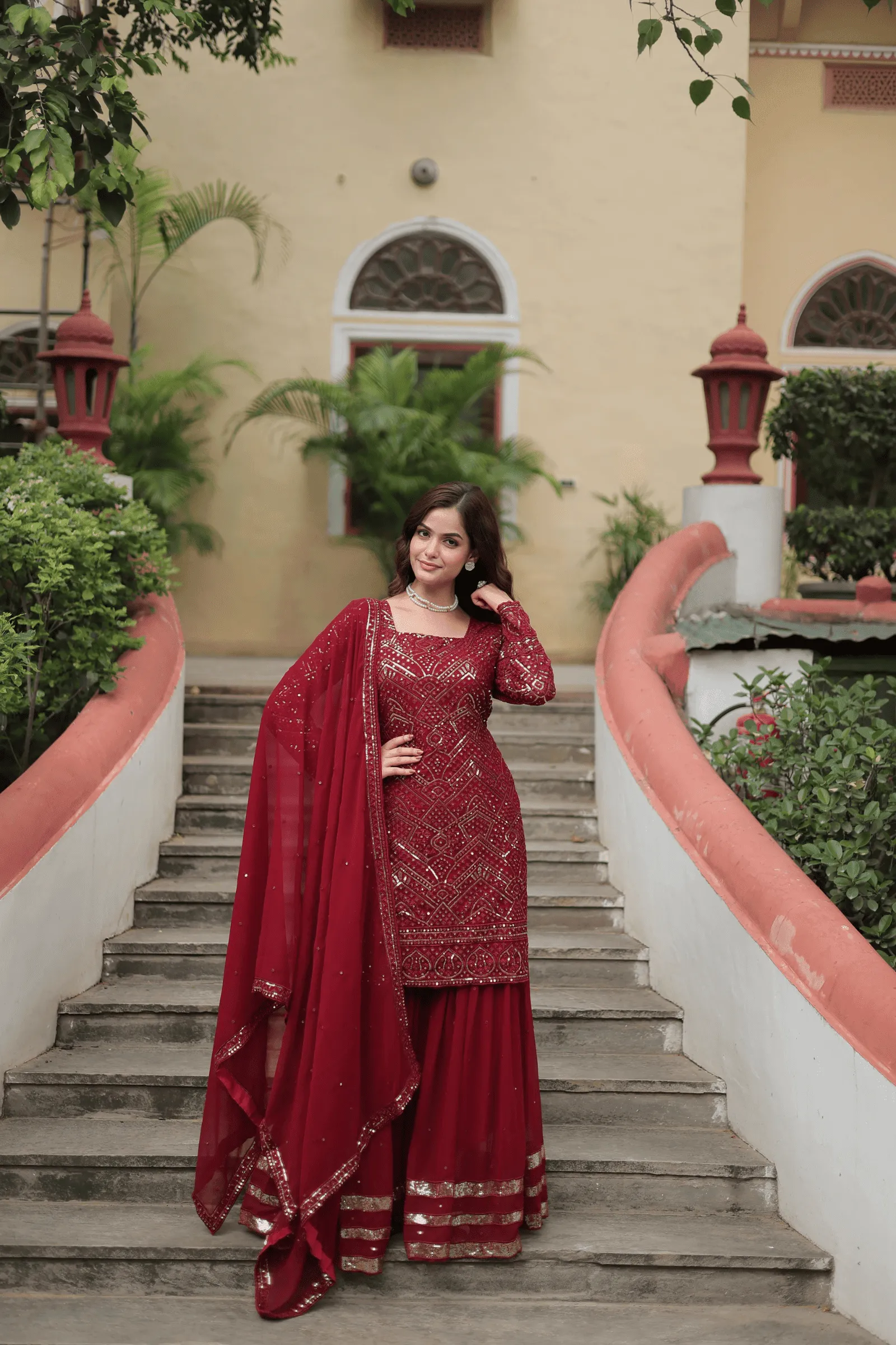 Sequins N Thread Embellished Sharara Suit