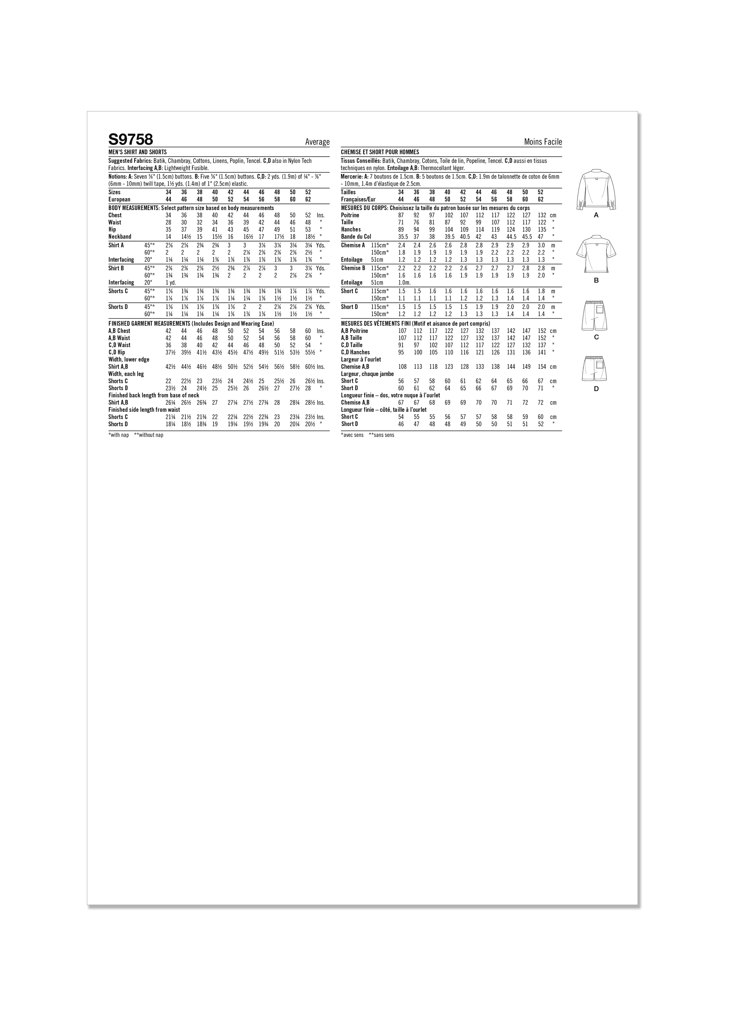 Simplicity Pattern S9758 Men Boy Sportswear