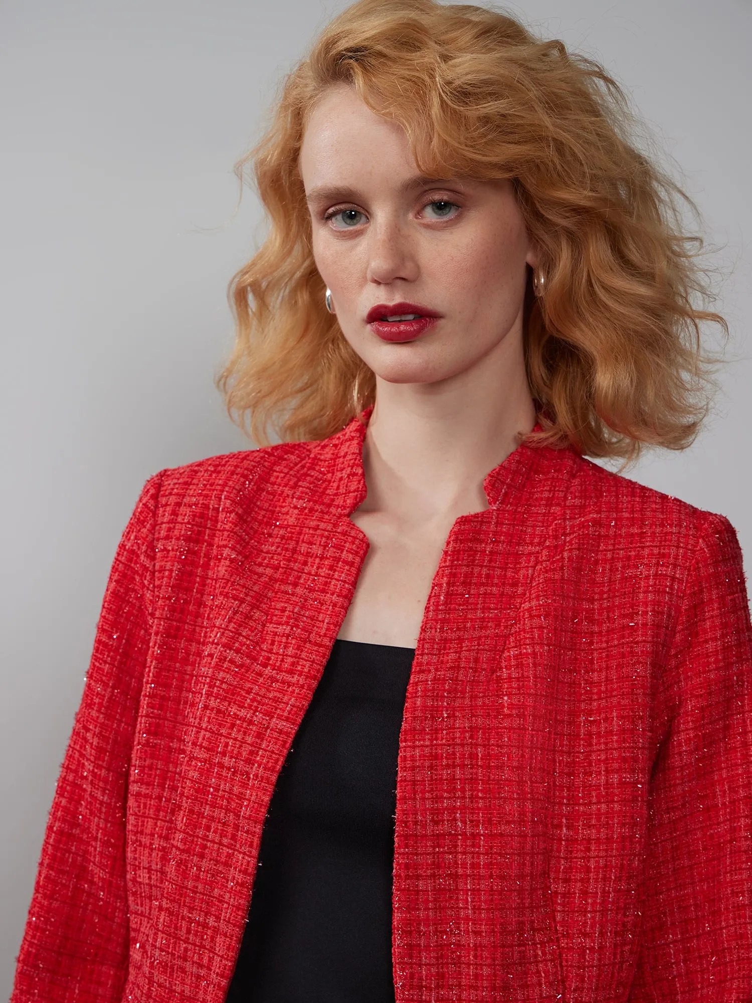 Single Breasted Boucle Tweed Jacket