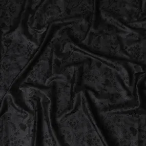 Sophisticated Black Tussar Silk Fabric with Floral Embroidery - 110 cm Wide - D19618