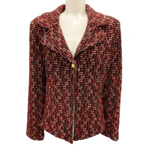 St. John Black / Red / Gold Metallic Boucle Tweed Jacket