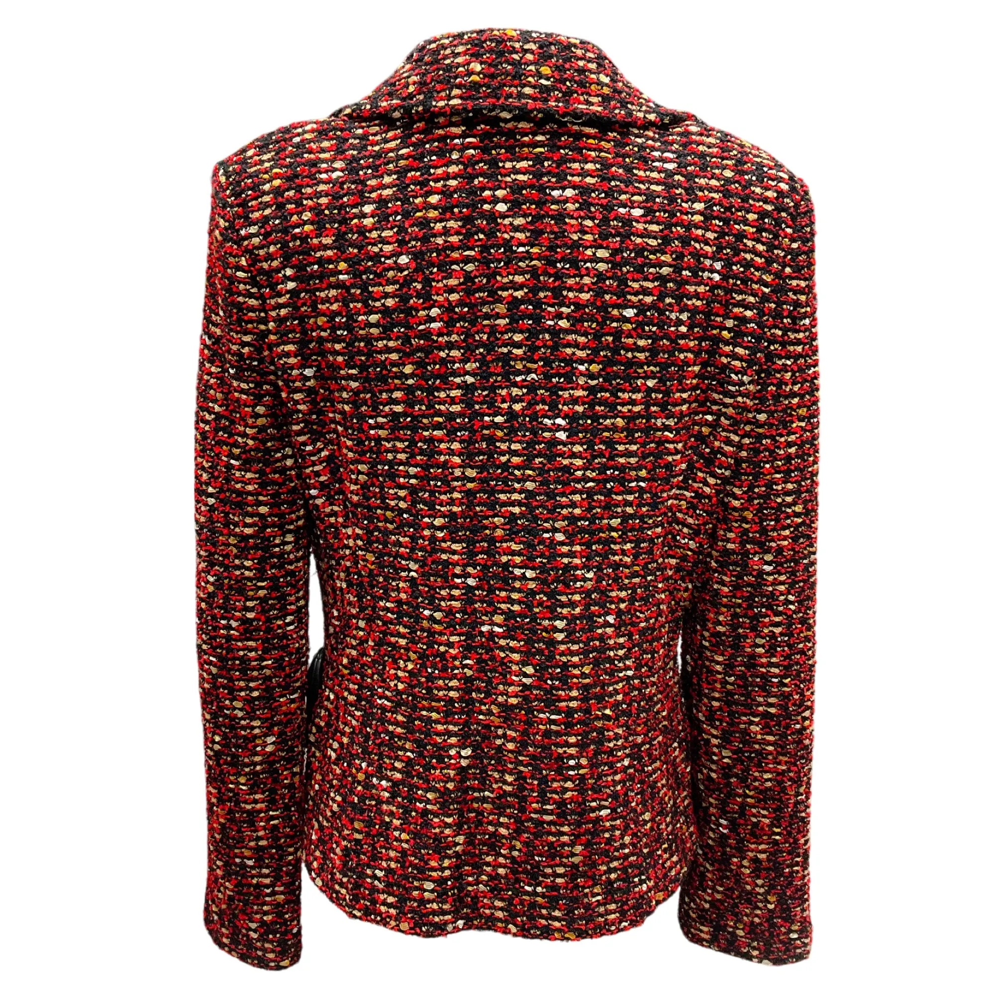 St. John Black / Red / Gold Metallic Boucle Tweed Jacket