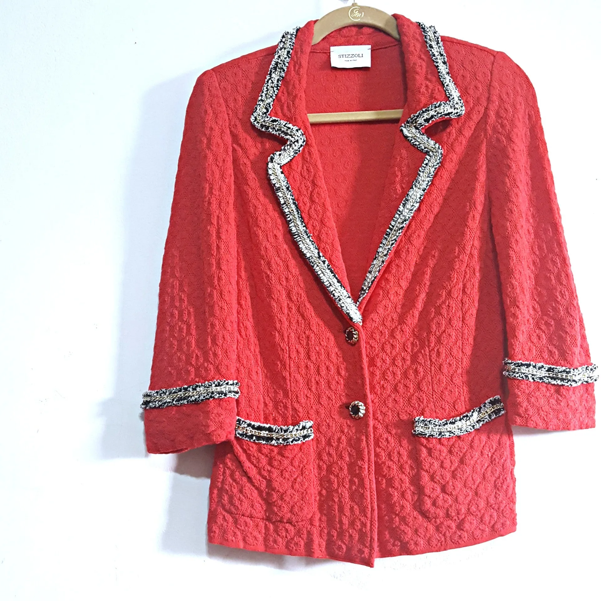 STIZZOLI Knit Pique Blazer Twin Set with Gold Chain Boucle Trimming Size