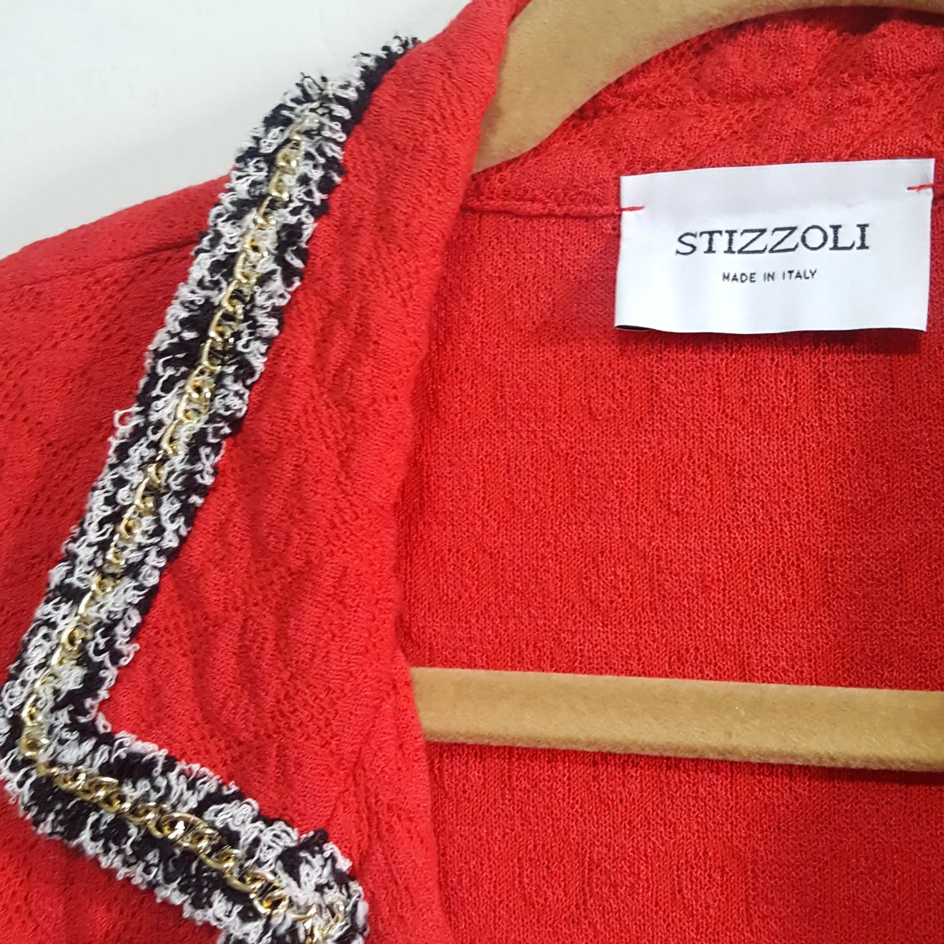 STIZZOLI Knit Pique Blazer Twin Set with Gold Chain Boucle Trimming Size