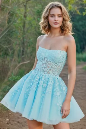 Strapless See-through Sleeveless A Line Short Homecoming Dresses