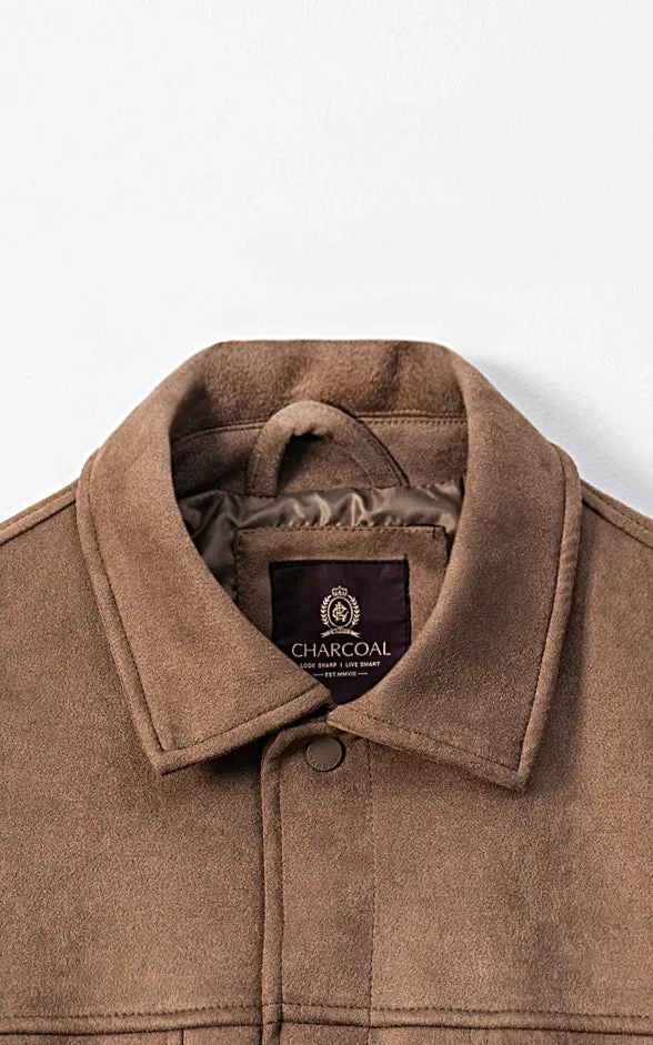 SUEDE UTILITY JACKET FULL SLEEVE LIGHT BROWN