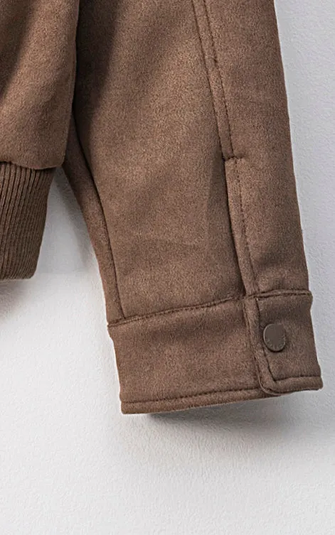 SUEDE UTILITY JACKET FULL SLEEVE LIGHT BROWN