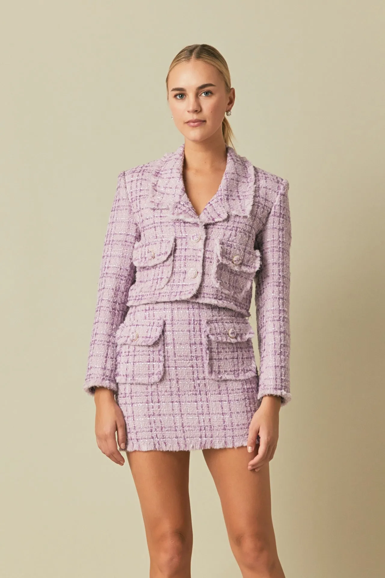 Tonal Boucle Tweed Short Blazer