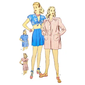 Vintage 1950s Pattern – Midriff Tie Top, Shorts & Coat, Convertible Collar - Bust 30" (76cm)