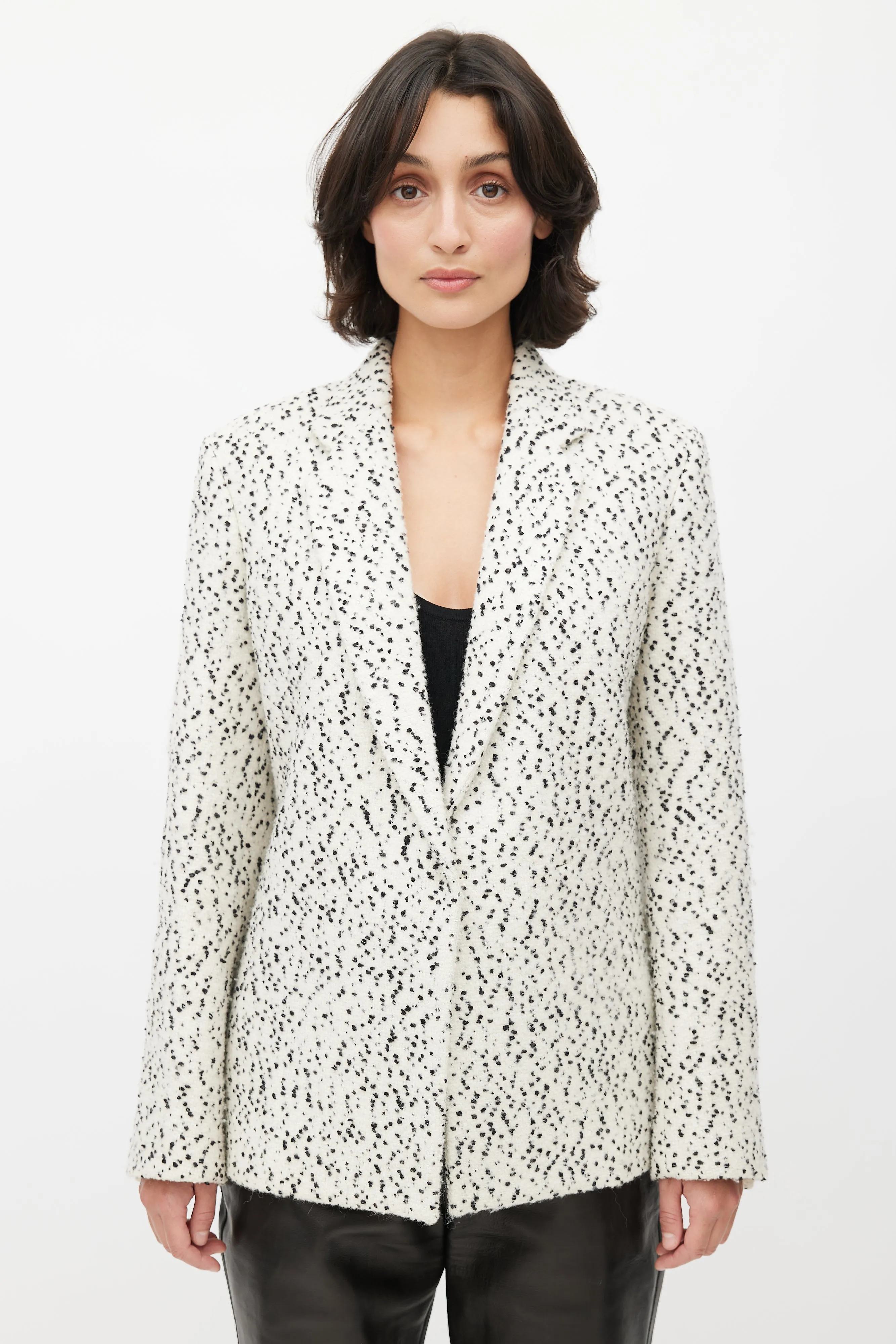 White & Black Boucle Wool Blazer