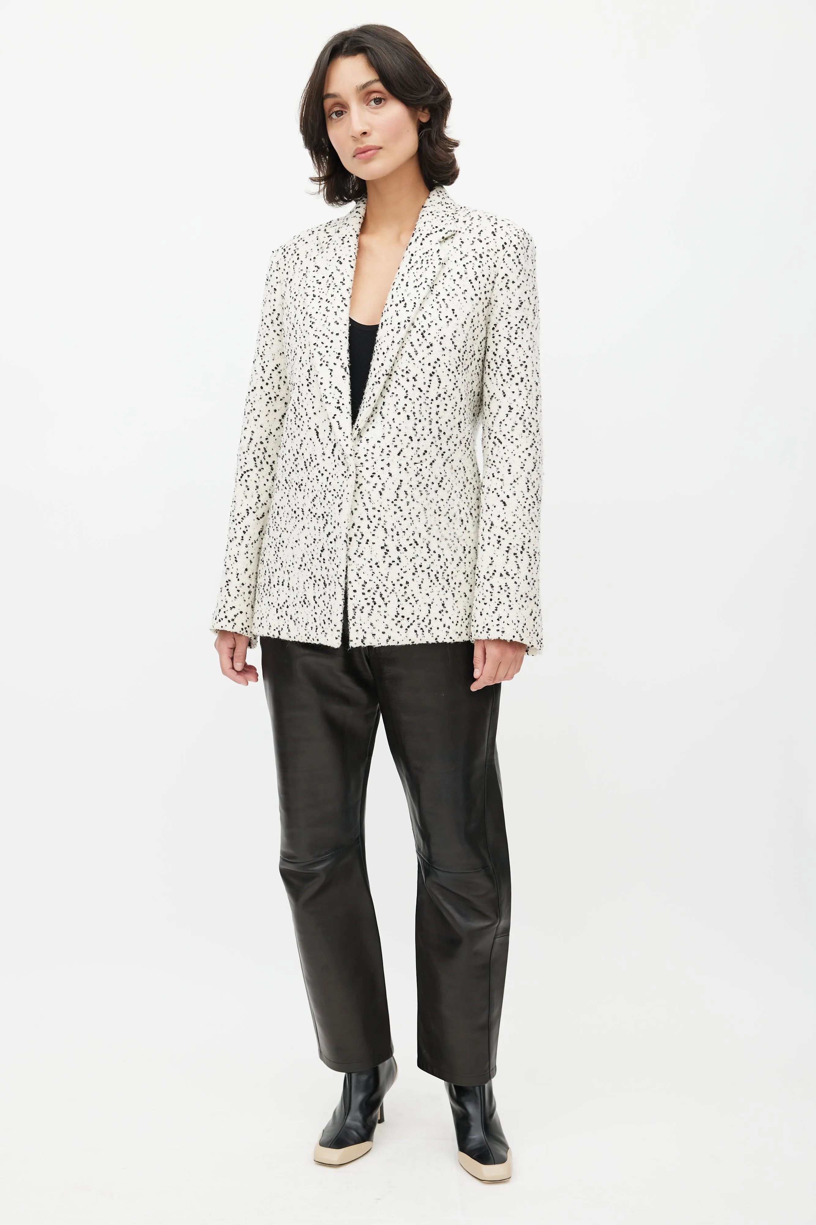 White & Black Boucle Wool Blazer