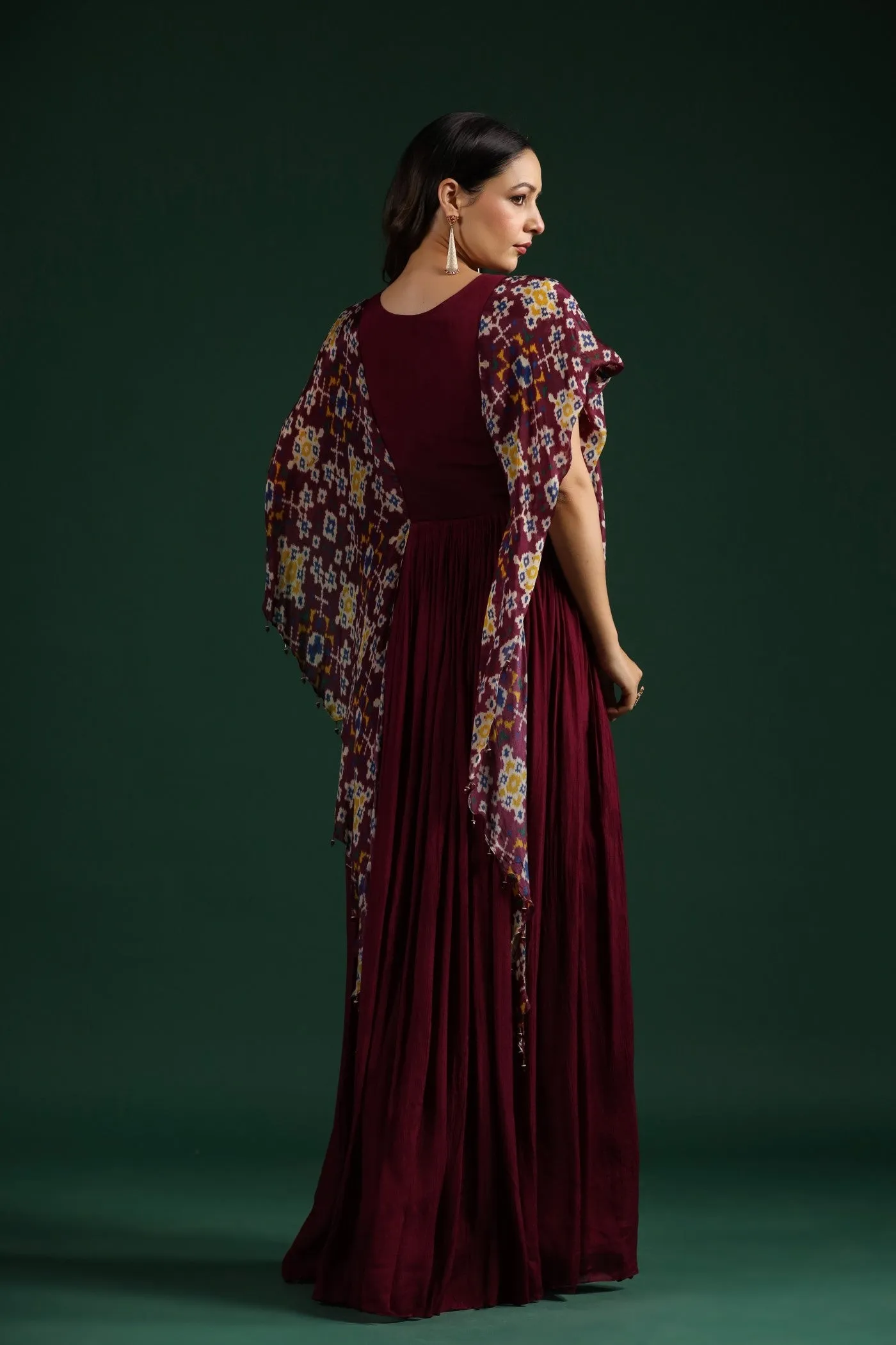 Wine Chinnon Silk Kaftan Style Gown