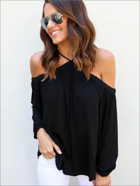 Women's Black Halter Off-Shoulder Tunic