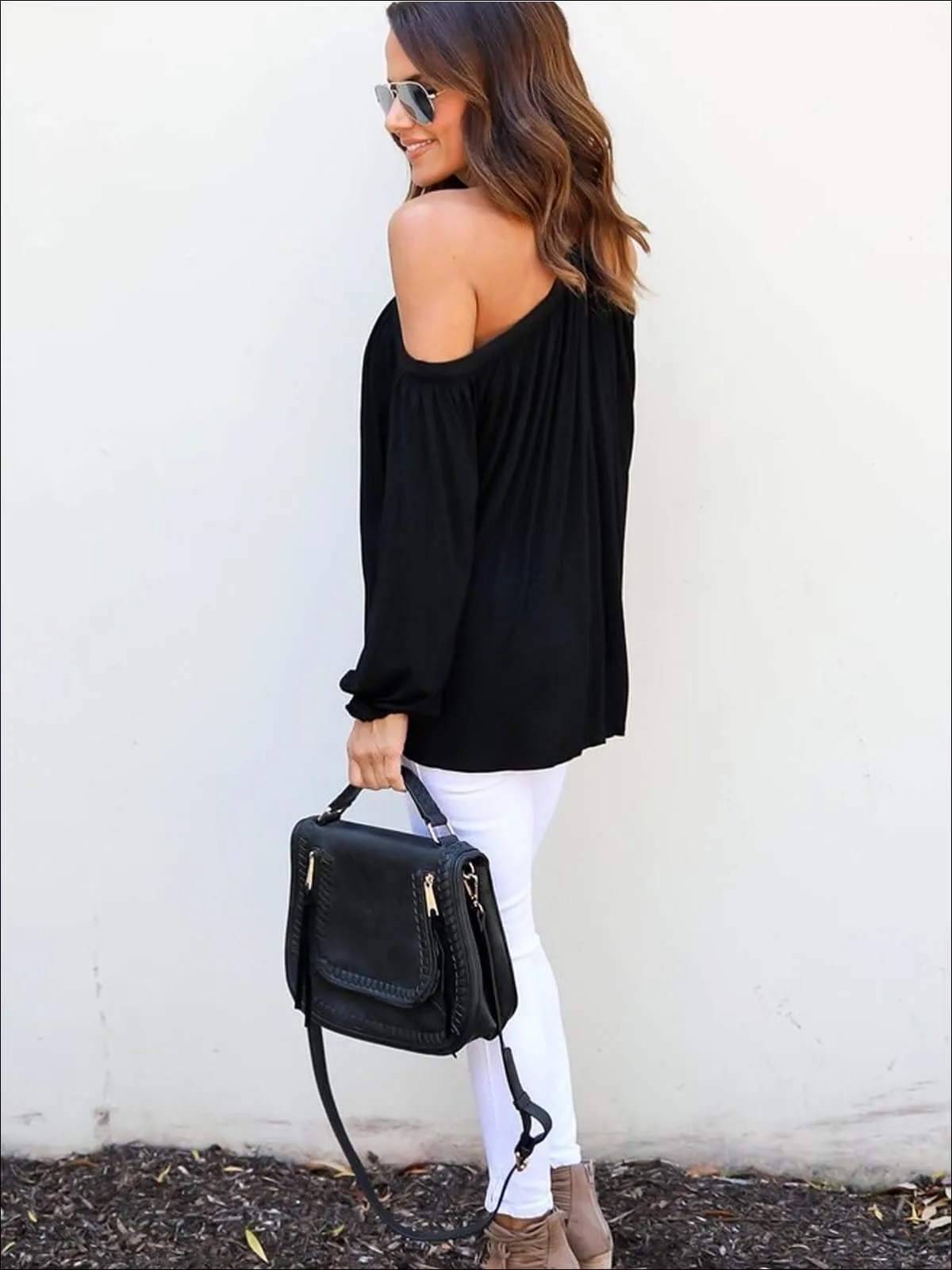 Women's Black Halter Off-Shoulder Tunic