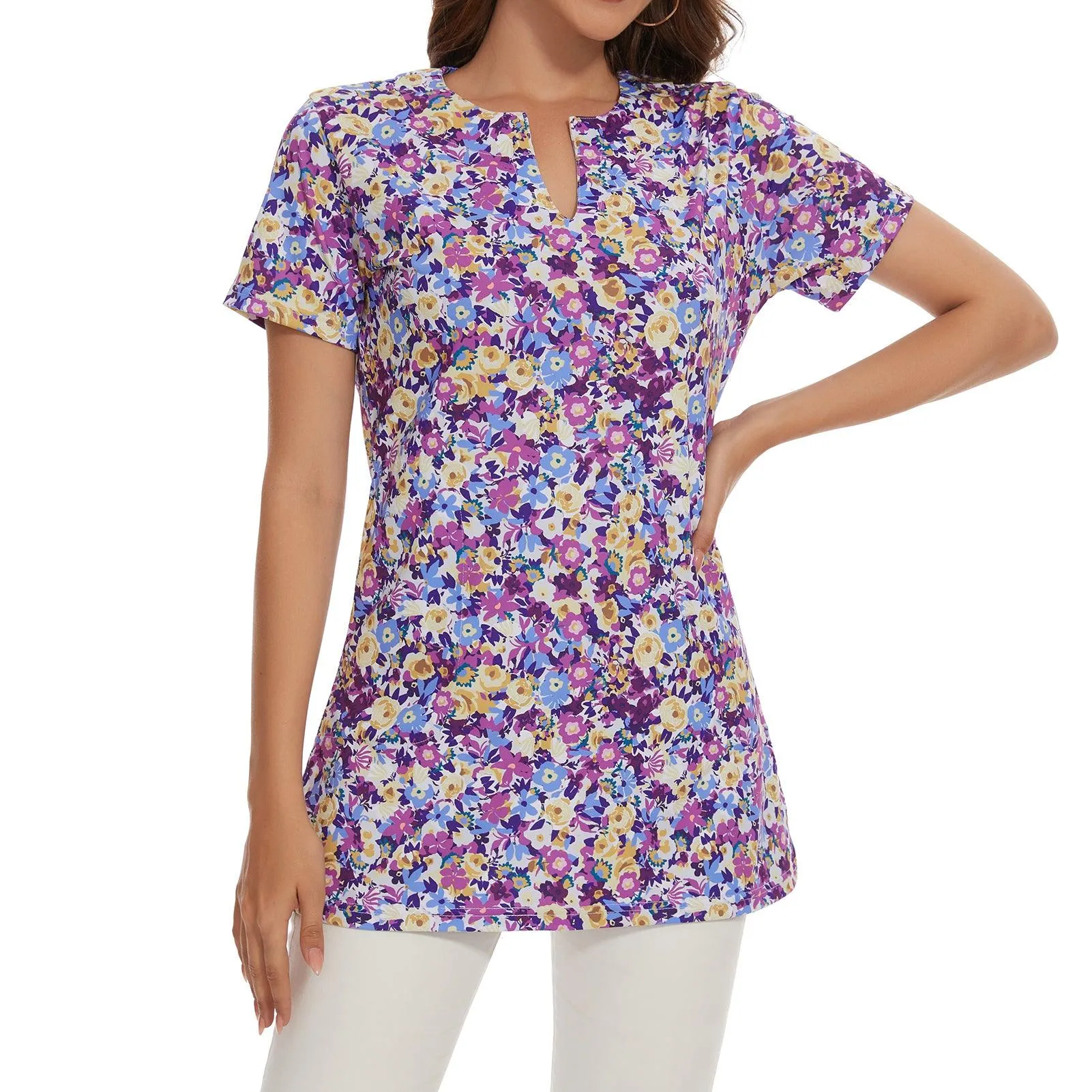 Women's UPF 50  Short Sleeve Notch Neck Tunic Tops LB14W