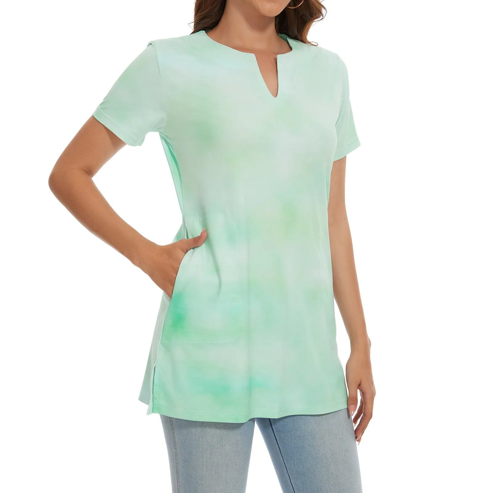 Women's UPF 50  Short Sleeve Notch Neck Tunic Tops LB14W