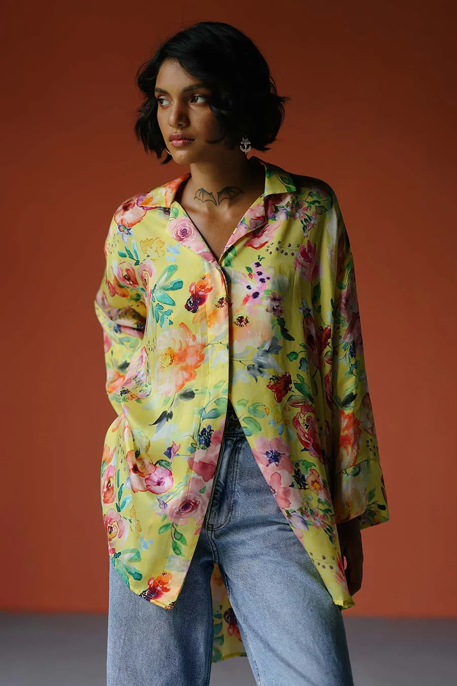 Yellow Printed High-Low MJ Shirt