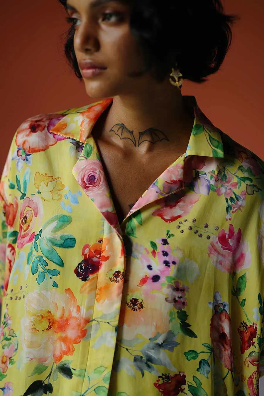 Yellow Printed High-Low MJ Shirt