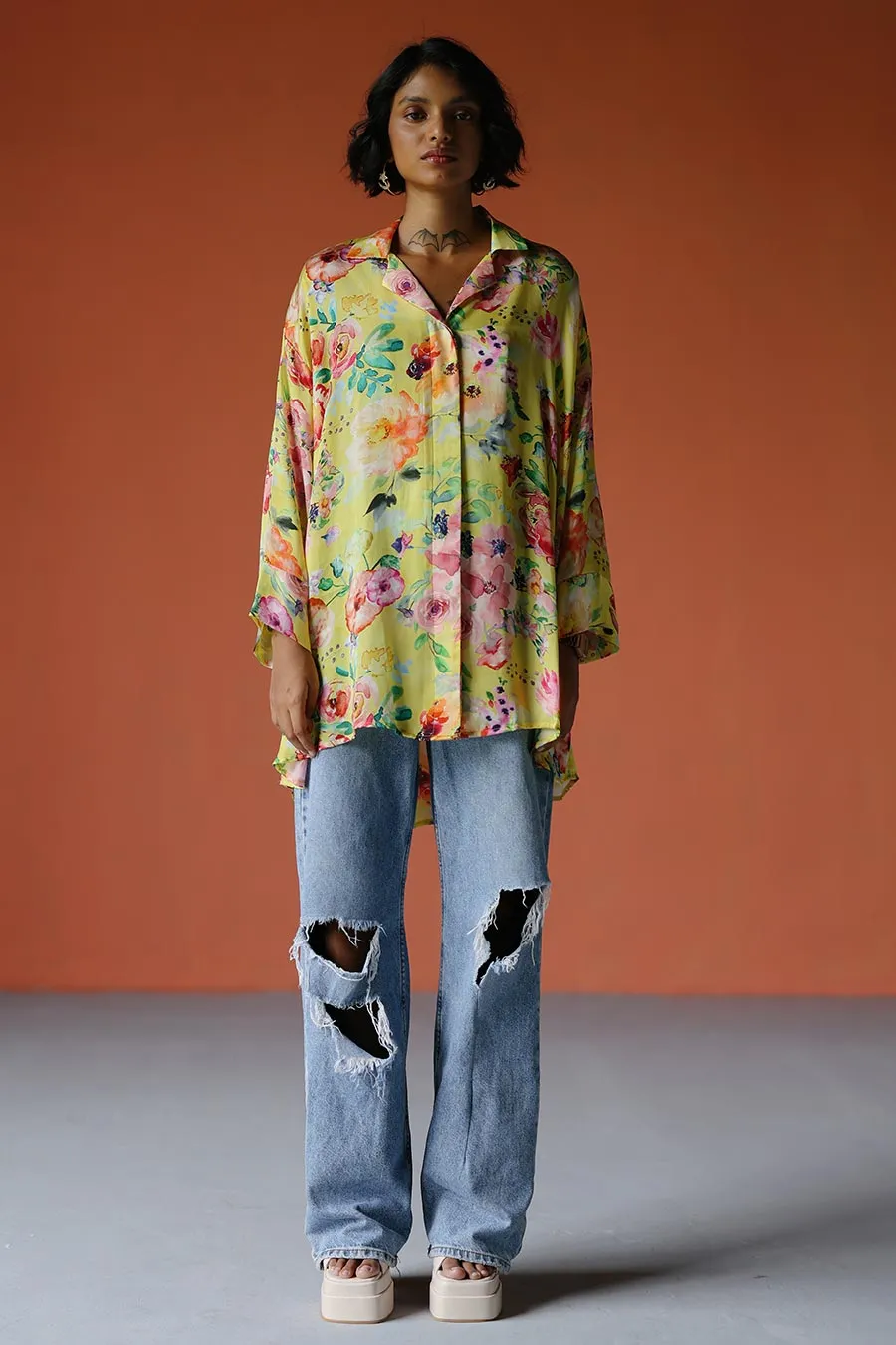 Yellow Printed High-Low MJ Shirt